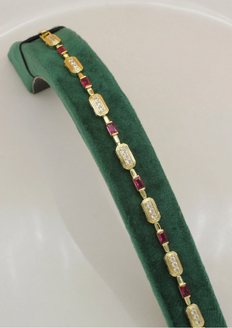 VIP 14K Gold Kırmızı Taşlı Bileklik