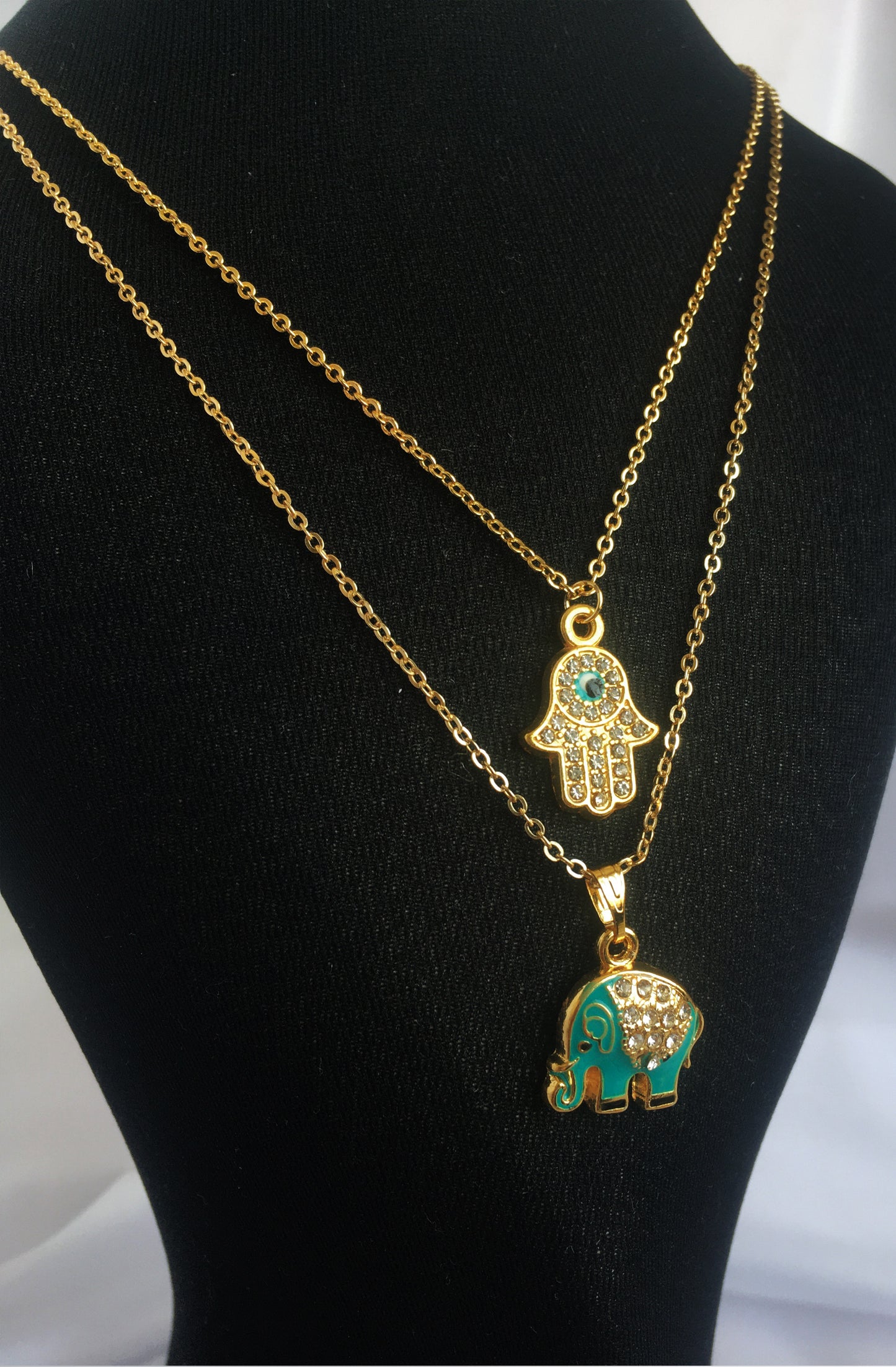 PERLİSS Zirkon Taşlı Turkuaz Kolye Seti, Gold Kaplama Fil Kolye, Nazar Boncuklu El Kolye