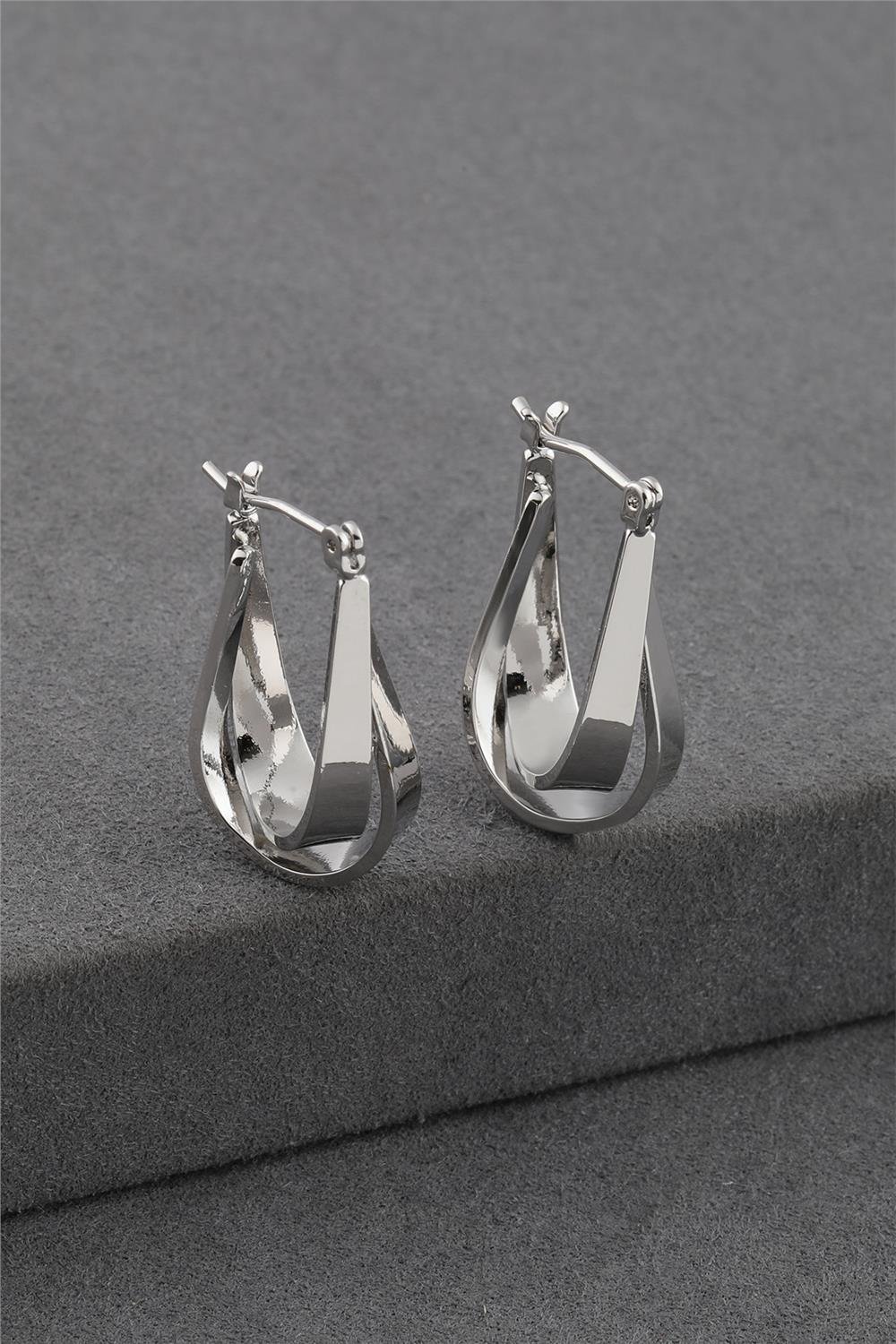 Paslanmaz Çelik İki Halkalı Küpe Gümüş