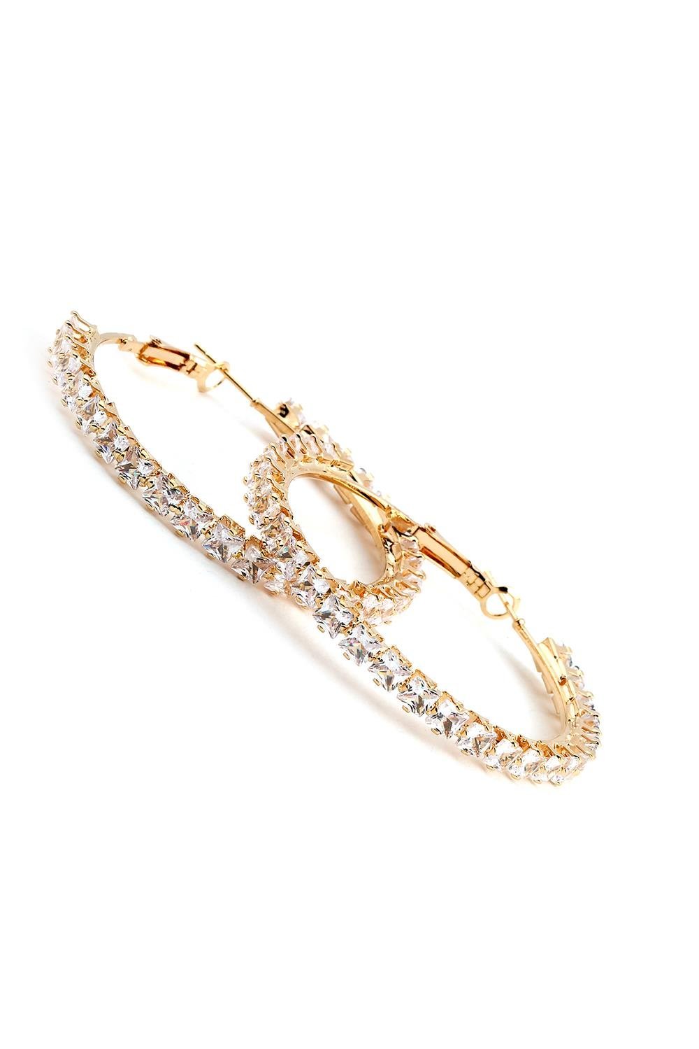 VIP Zirkon Taşlı Gold Halka Küpe 45 mm