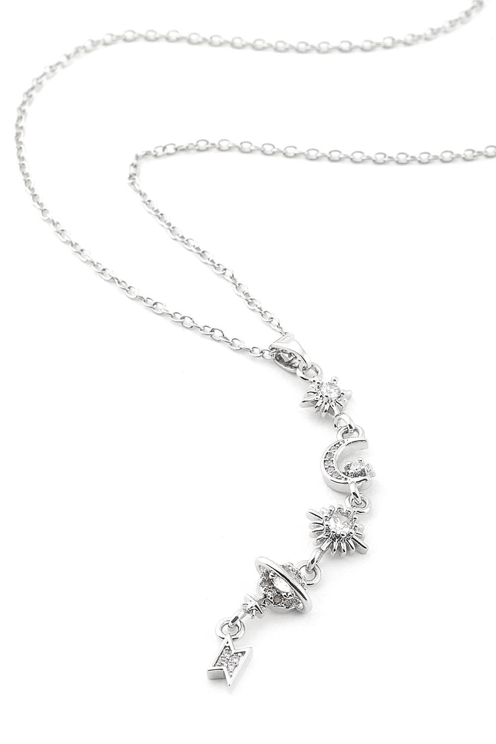 Paslanmaz Çelik Ay-Güneş-Yıldız-Satürn Y Kolye Gümüş