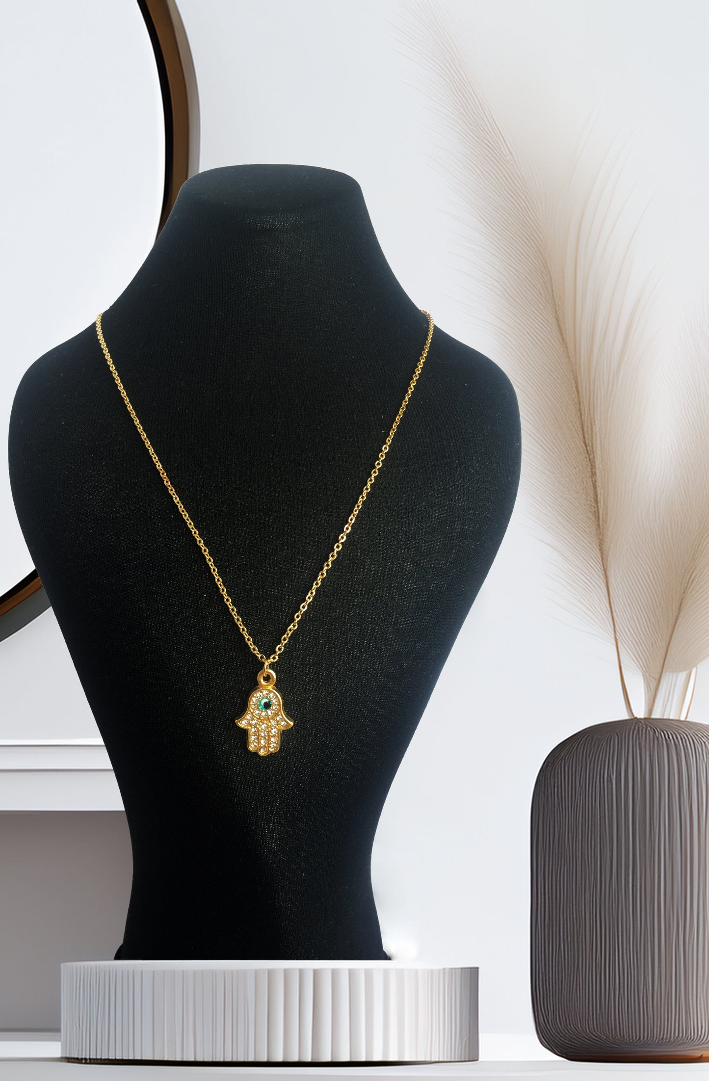 PERLİSS Zirkon Taşlı Turkuaz Kolye Seti, Gold Kaplama Fil Kolye, Nazar Boncuklu El Kolye