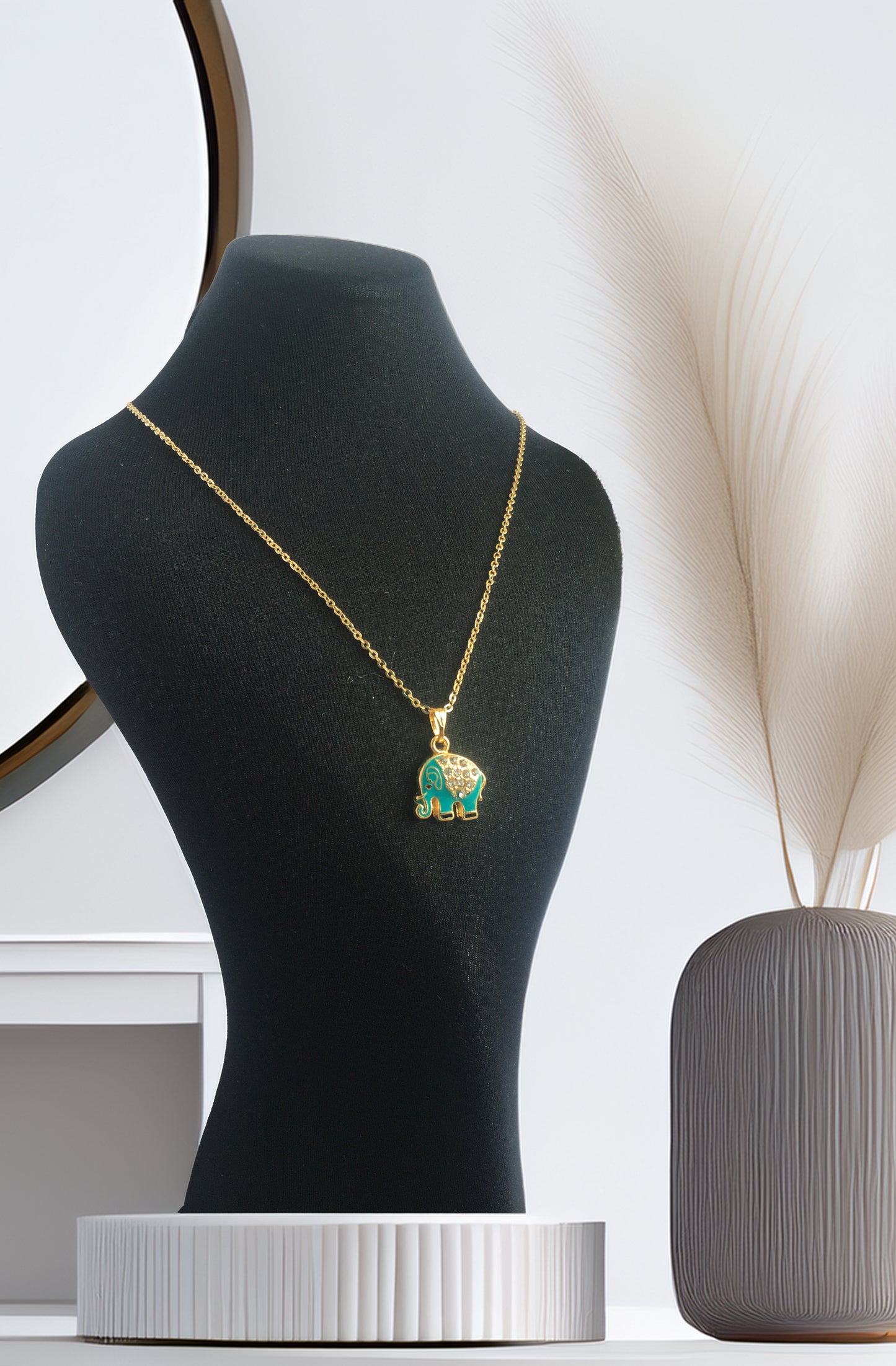 PERLİSS Zirkon Taşlı Turkuaz Kolye Seti, Gold Kaplama Fil Kolye, Nazar Boncuklu El Kolye
