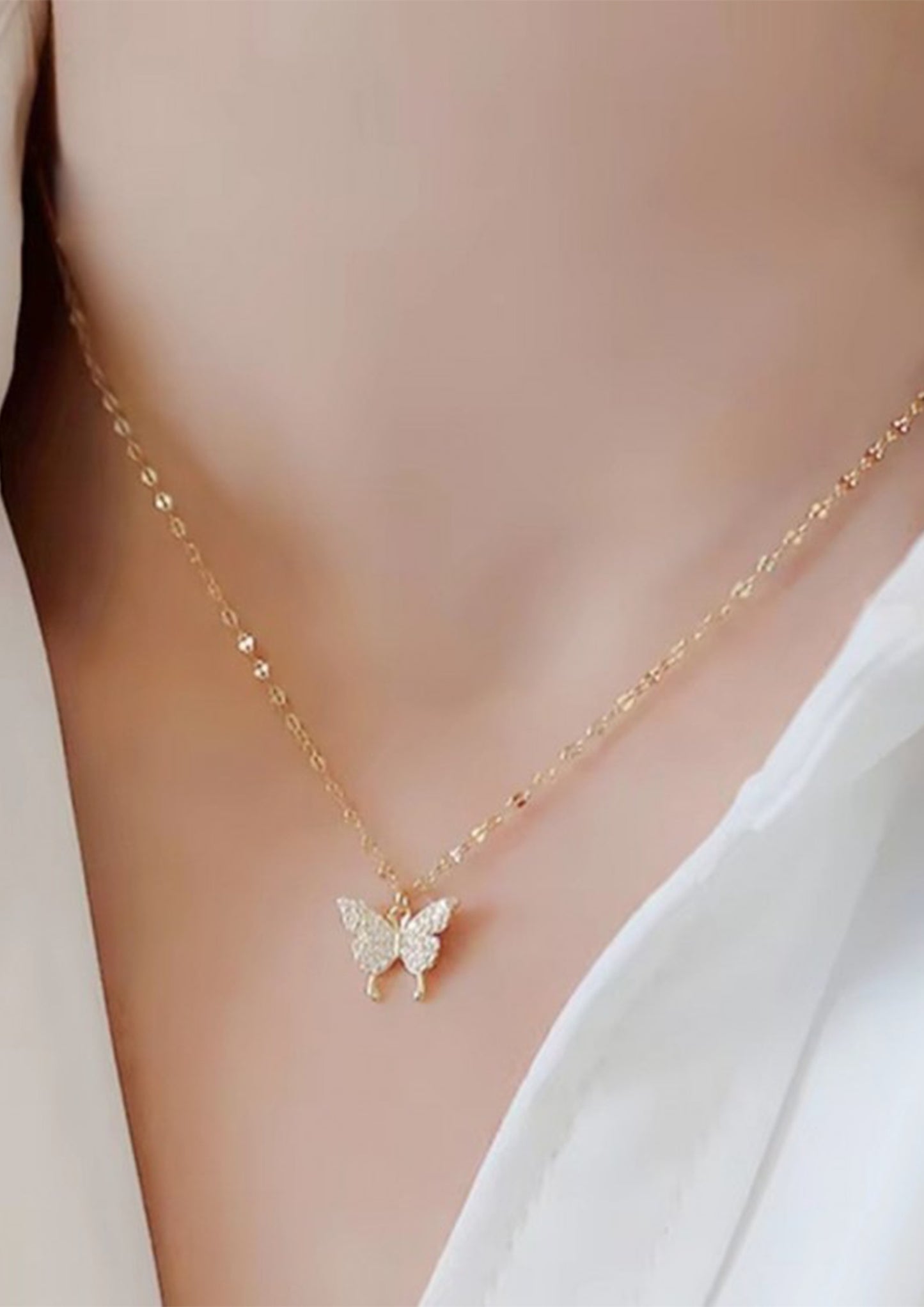 PERLİSS Paslanmaz Çelik Kelebek Gold Kaplama Kolye, Zirkon Taşlı Kelebek Kolye