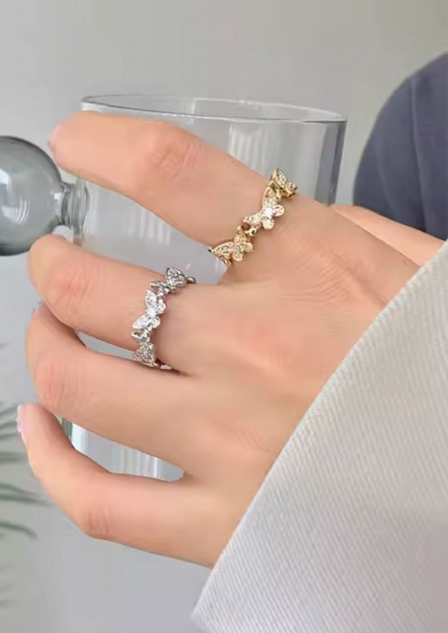 PERLİSS Zirkon Taşlı Kelebek Model Ayarlanabilir Yüzük, Gold Kelebek Model Yüzük