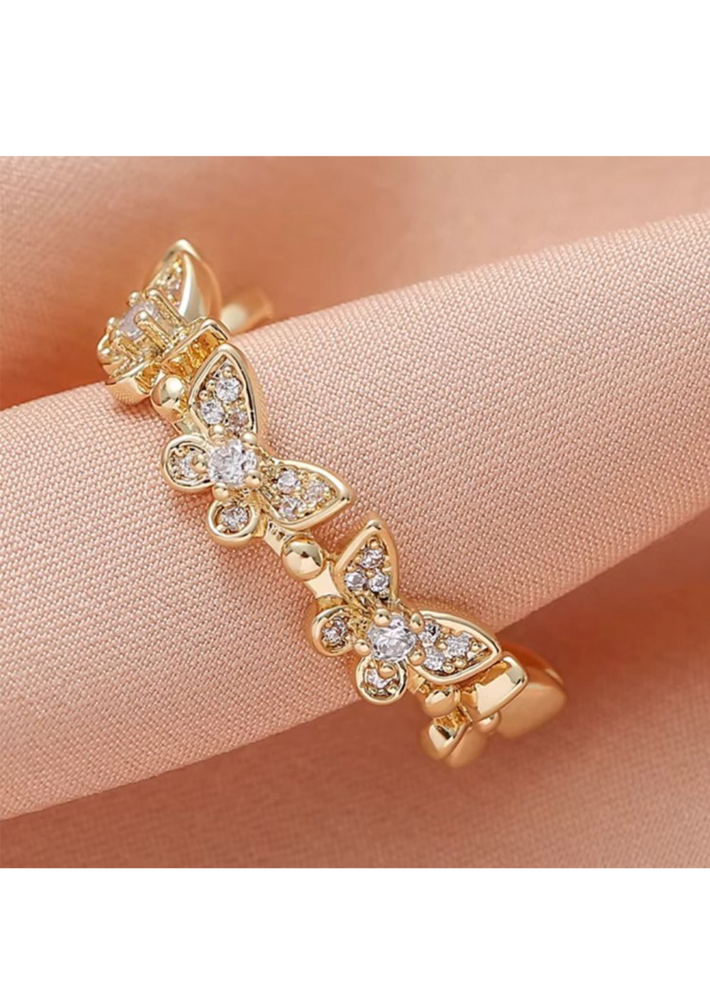 PERLİSS Zirkon Taşlı Kelebek Model Ayarlanabilir Yüzük, Gold Kelebek Model Yüzük