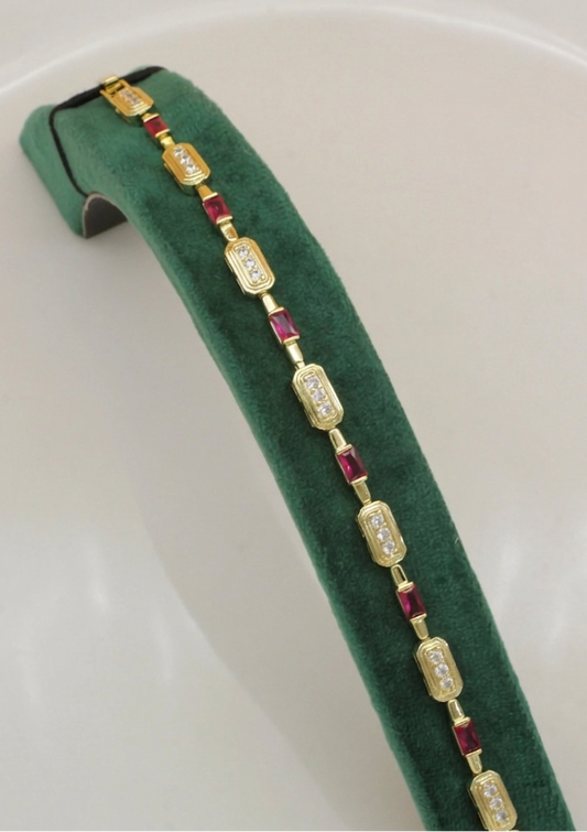 VIP 14K Gold Kırmızı Taşlı Bileklik