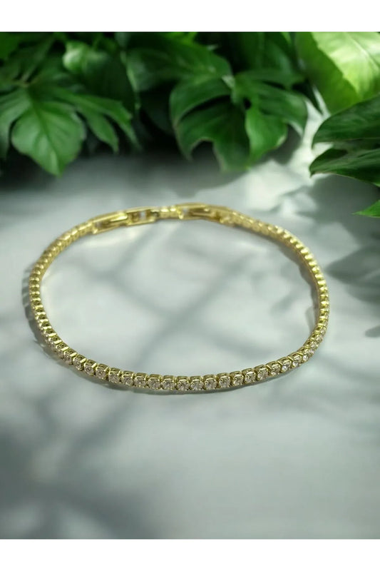 Paslanmaz Çelik Su Yolu Bileklik 18 CM Kararmaz Kadın Bileklik Gold Kaplama Zirkon Taşlı Bileklik