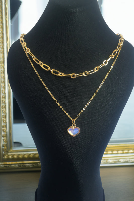 PERLİSS Pembe Sedefli – Ataç Zincirli Kolye Seti, Pembe Sedefli Yansıma Kolye, Ataç Zincirli Gold Kaplama Kolye