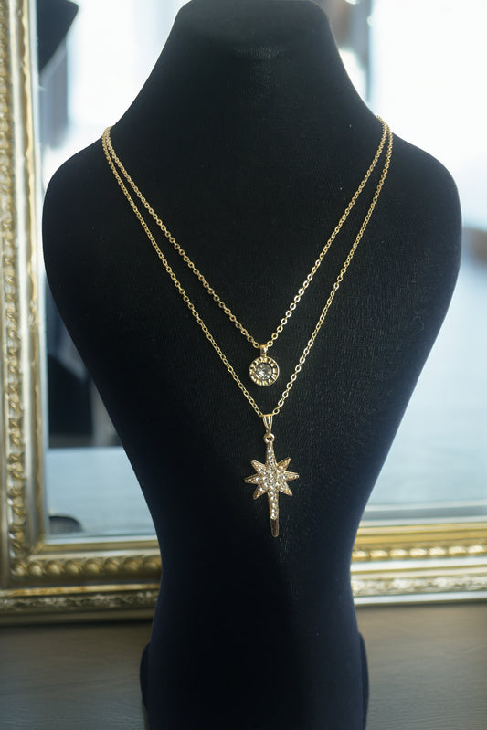 PERLİSS Zirkon Taşlı Gold Kolye Seti, Kuzey Yıldızı Kolye, Roman Rakamlı Gold Kaplama Kolye