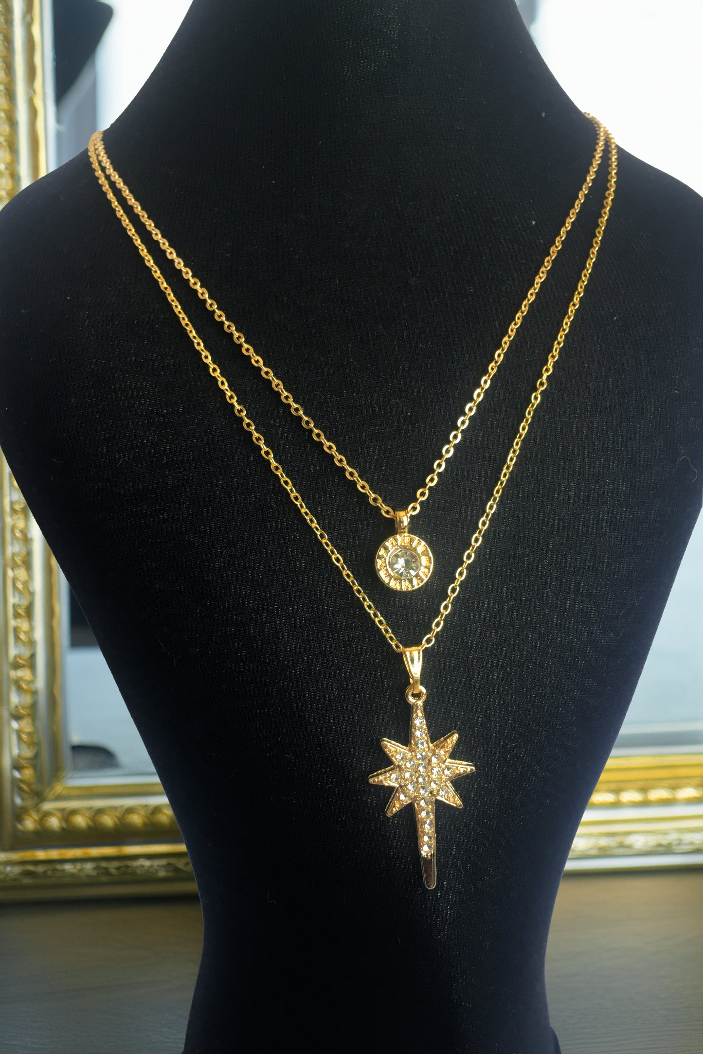 PERLİSS Zirkon Taşlı Gold Kolye Seti, Kuzey Yıldızı Kolye, Roman Rakamlı Gold Kaplama Kolye