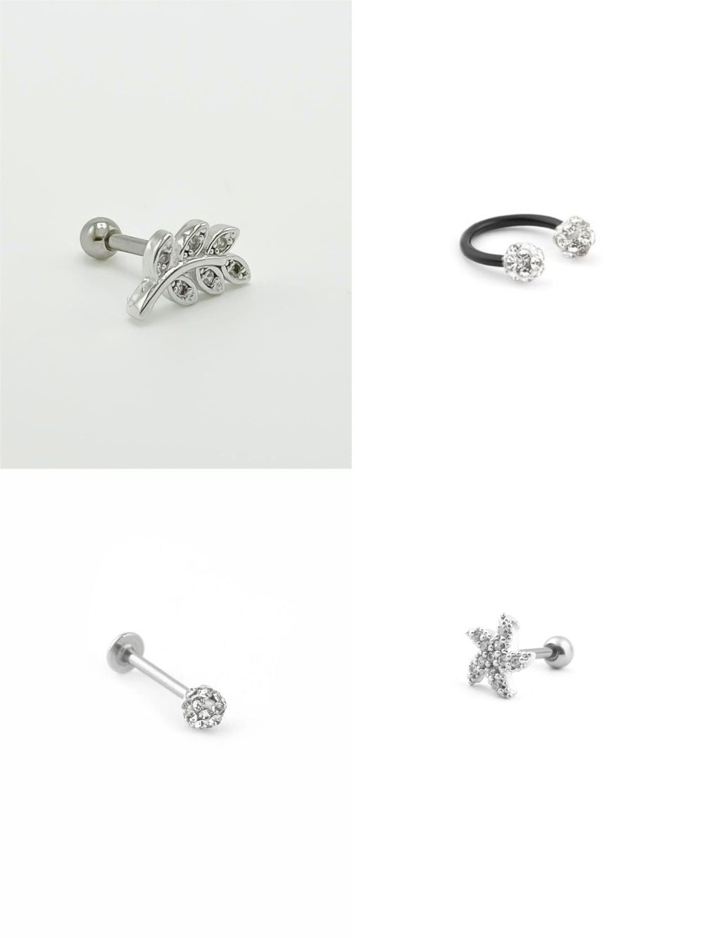4'lü Çelik Tragus - Piercing Seti