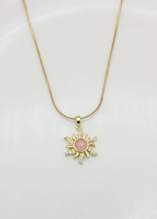 Paslanmaz Çelik Pembe Taşlı Yıldız Kolye