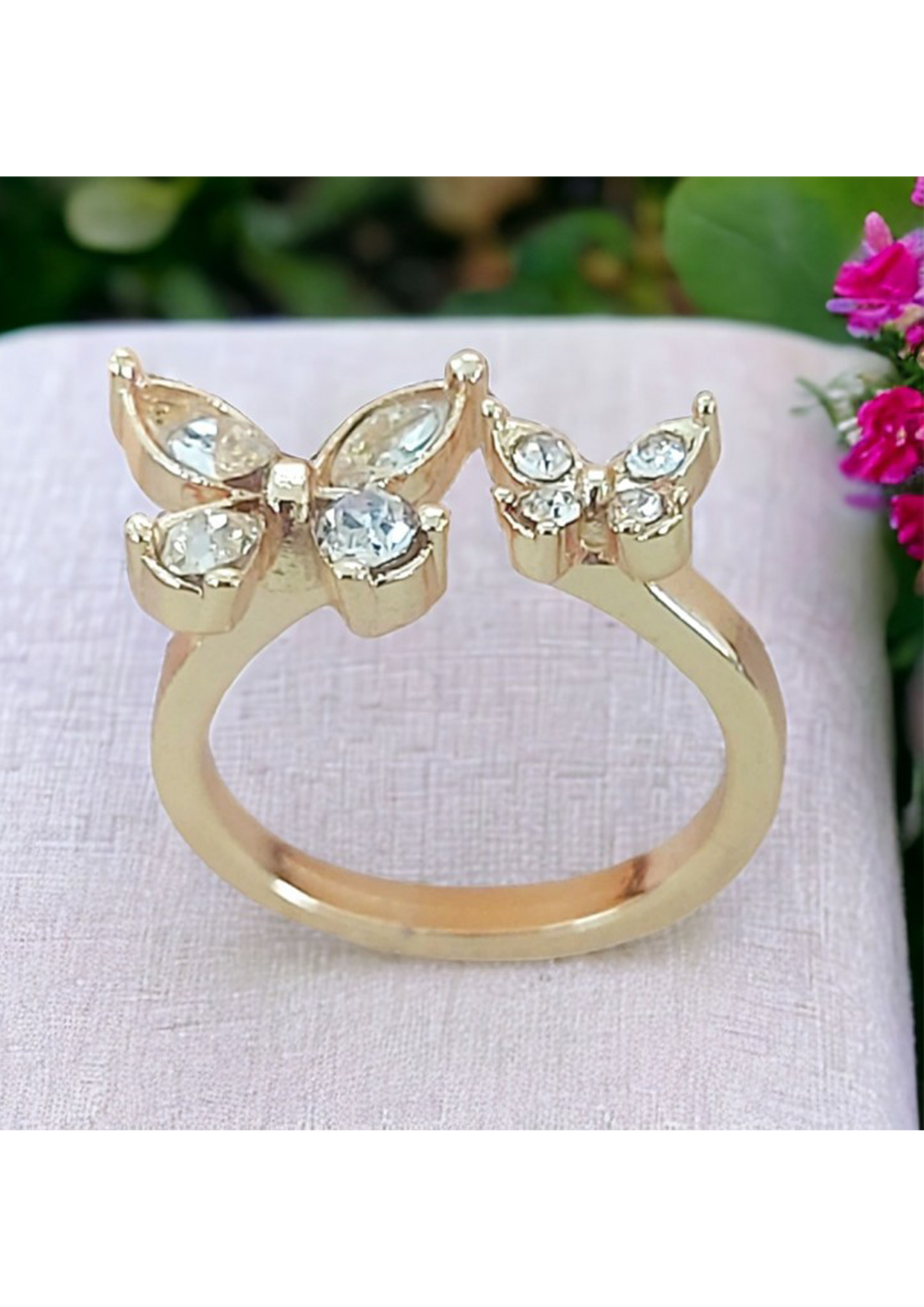 PERLİSS Zarif Kelebek Model Zirkon Taşlı Ayarlanabilir Yüzük, Gold Kelebek Model Yüzük