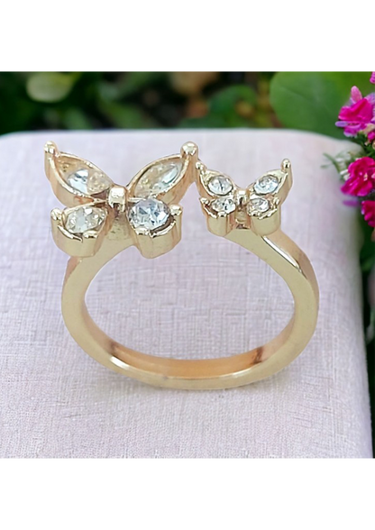 PERLİSS Zarif Kelebek Model Zirkon Taşlı Ayarlanabilir Yüzük, Gold Kelebek Model Yüzük