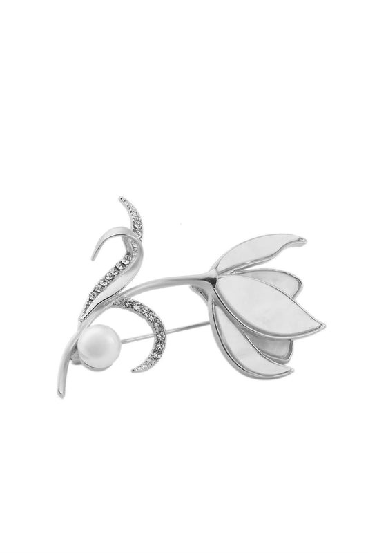 VIP Zirkon Taşlı Lale Broş Gümüş