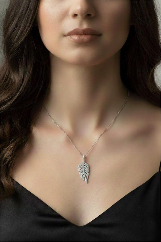 Paslanmaz Çelik Yaprak Kolye Gümüş
