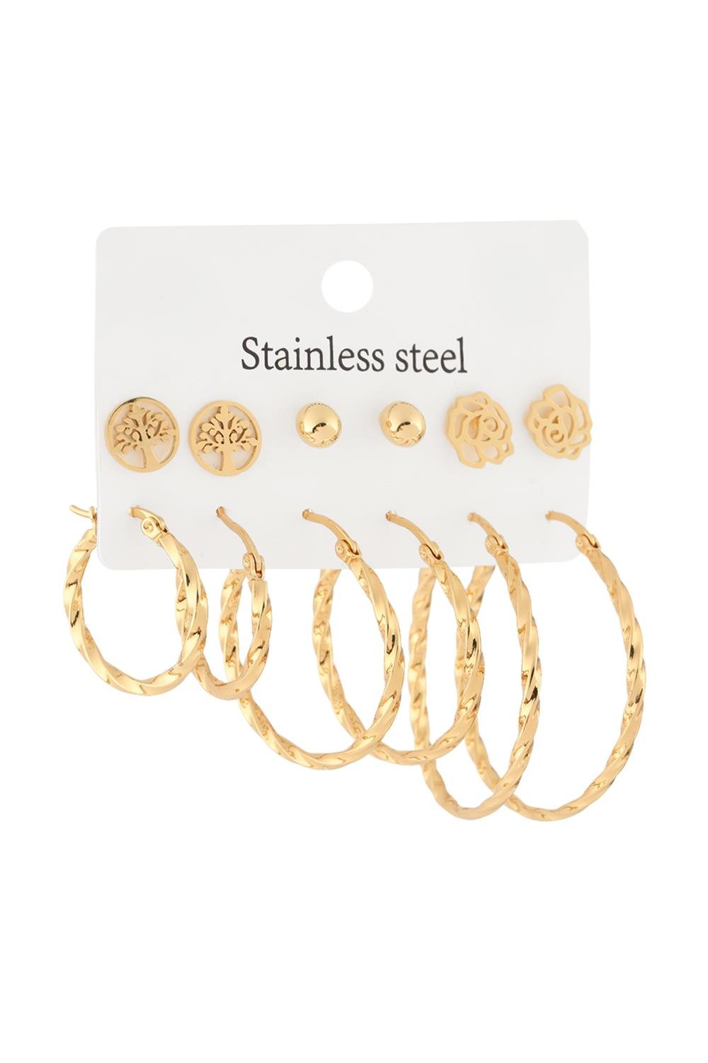 Çelik Sarmal Set Küpe Gold