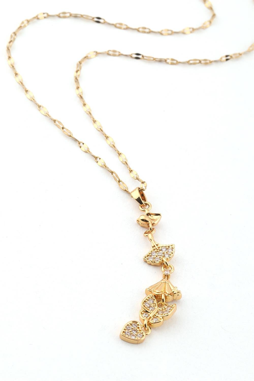 Paslanmaz Çelik Charm'lı Y Kolye Gold