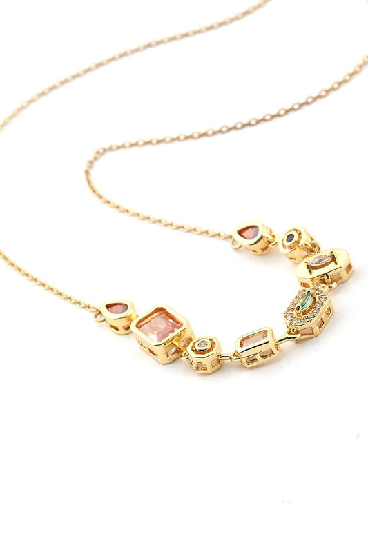 Paslanmaz Çelik Renkli Taşlı Y Kolye Gold