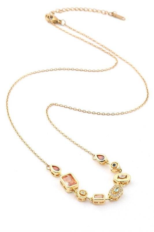 Paslanmaz Çelik Renkli Taşlı Y Kolye Gold