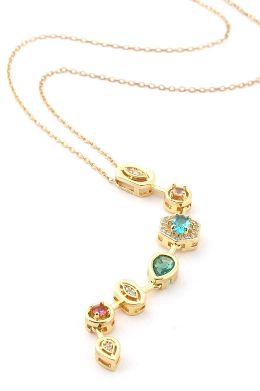 Paslanmaz Çelik 7 Elementli Y Kolye Gold