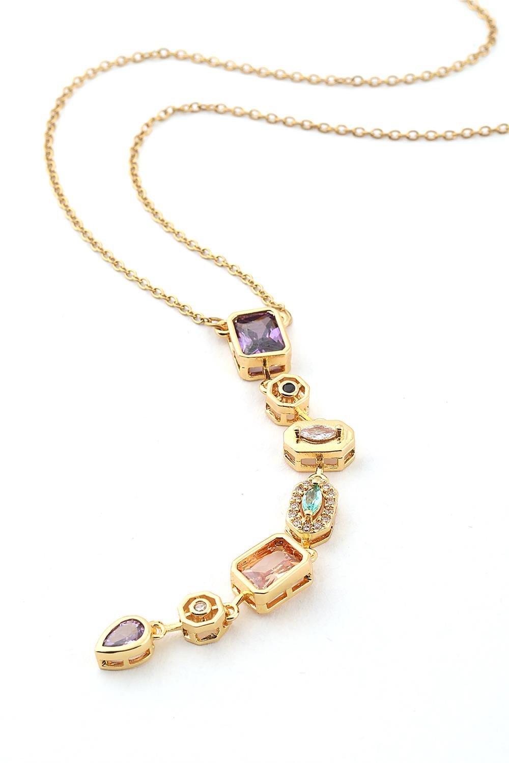 Paslanmaz Çelik 7 Elementli  Y Kolye Gold