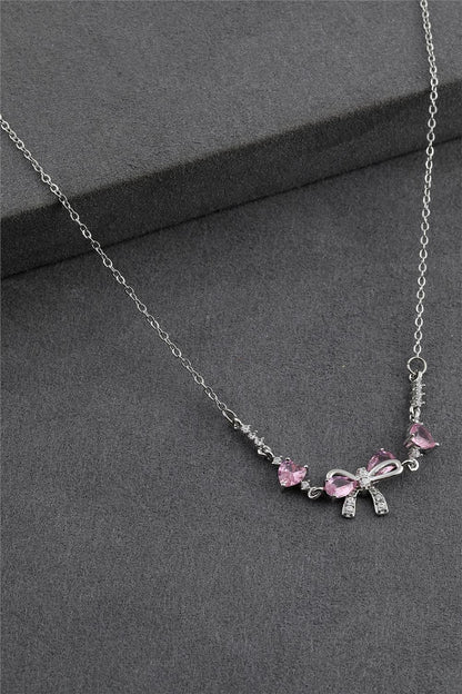 Paslanmaz Çelik Pembe Taşlı Kurdele Kolye