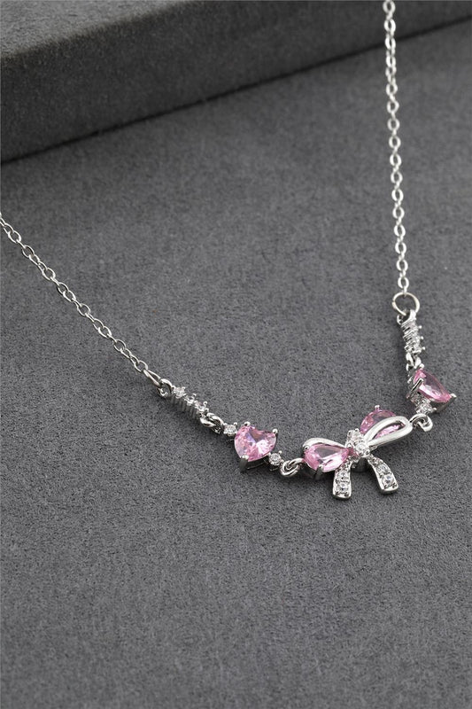 Paslanmaz Çelik Pembe Taşlı Kurdele Kolye