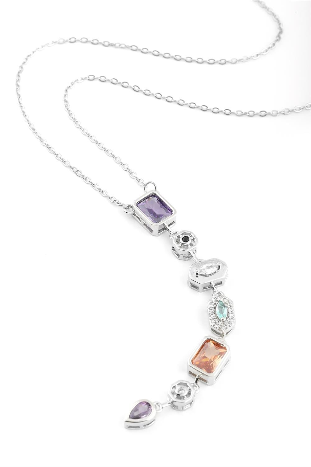 Paslanmaz Çelik 7 Elementli Y Kolye Gümüş