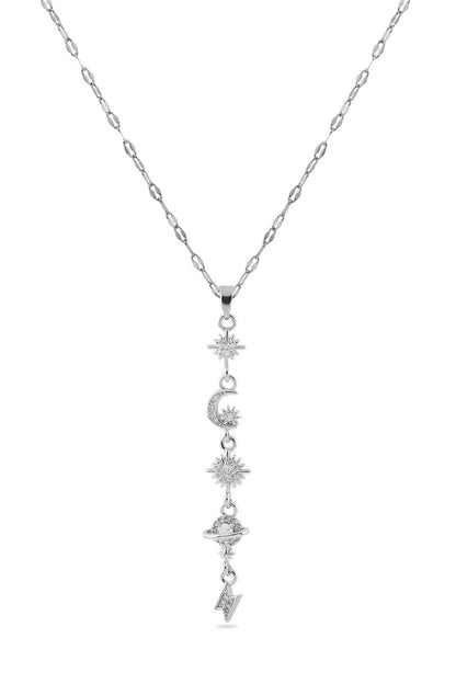 Paslanmaz Çelik Ay-Güneş-Yıldız-Satürn Y Kolye Gümüş