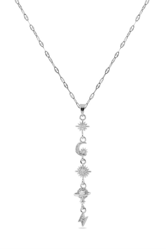 Paslanmaz Çelik Ay-Güneş-Yıldız-Satürn Y Kolye Gümüş