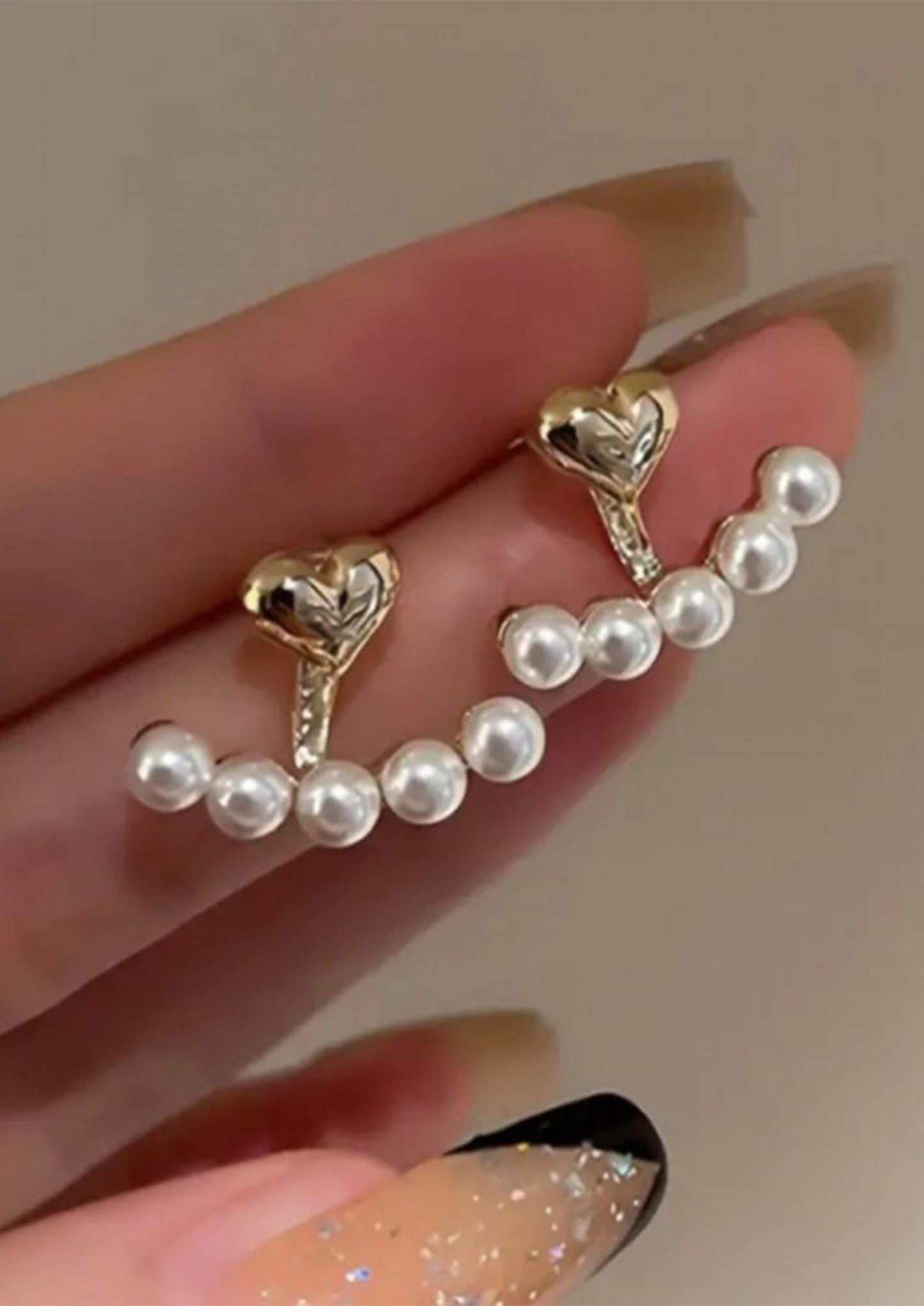 PERLİSS Kararmaz Çelik Kalp Model İncili Gold Küpe, İnci Detaylı Kalp Küpe