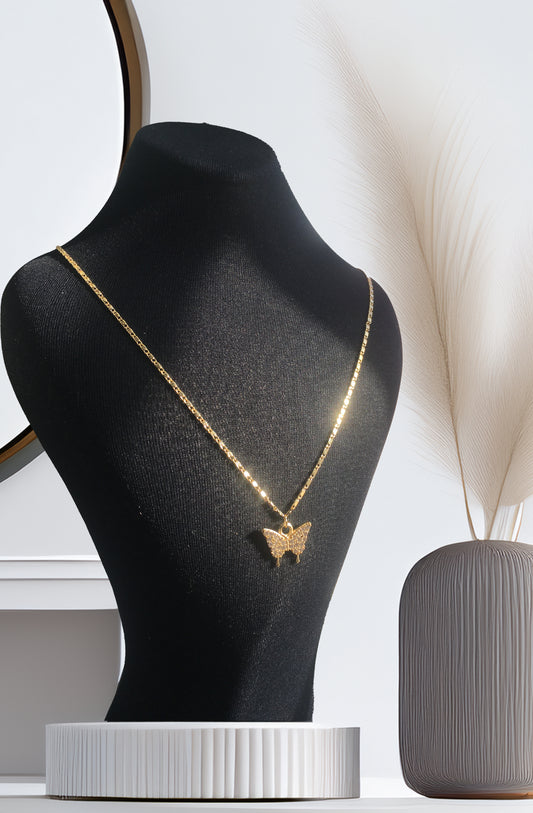 PERLİSS Paslanmaz Çelik Kelebek Gold Kaplama Kolye, Zirkon Taşlı Kelebek Kolye