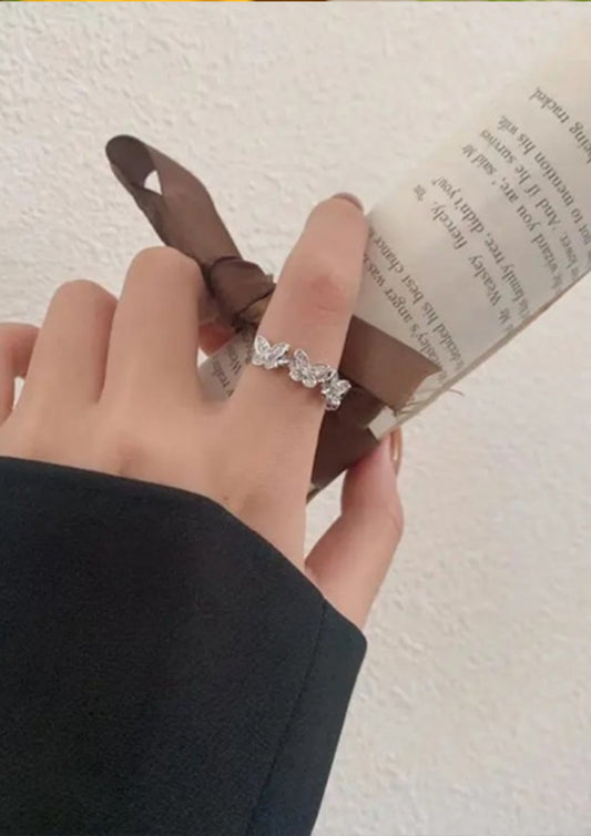 PERLİSS Zirkon Taşlı Kelebek Model Ayarlanabilir Yüzük, Gümüş Kelebek Model Yüzük
