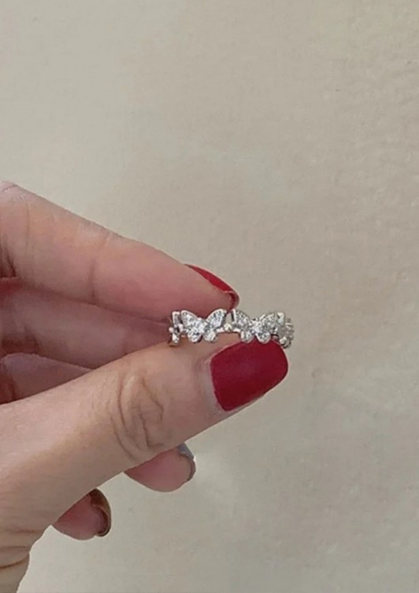 PERLİSS Zirkon Taşlı Kelebek Model Ayarlanabilir Yüzük, Gümüş Kelebek Model Yüzük