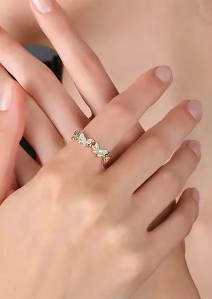 PERLİSS Zirkon Taşlı Kelebek Model Ayarlanabilir Yüzük, Gold Kelebek Model Yüzük