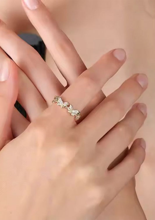 PERLİSS Zirkon Taşlı Kelebek Model Ayarlanabilir Yüzük, Gold Kelebek Model Yüzük