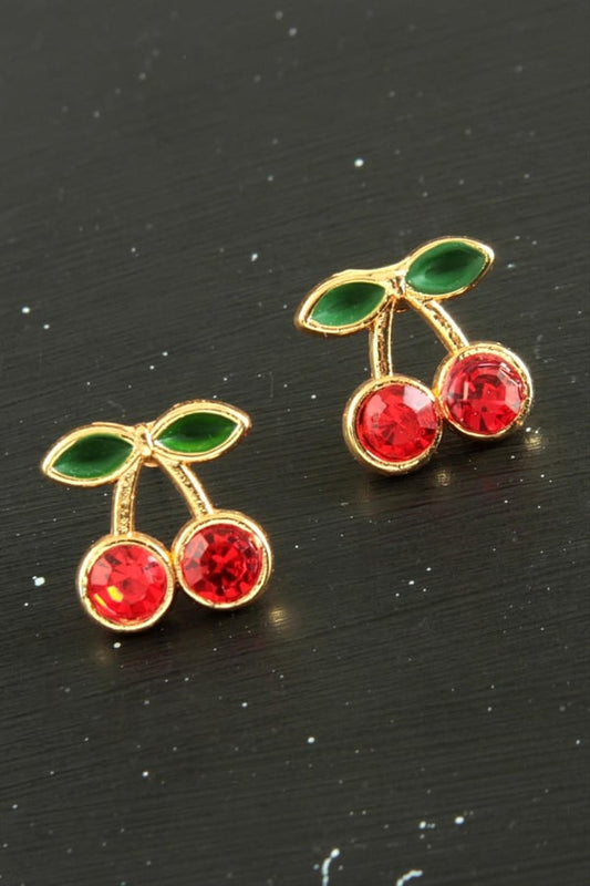 PERLİSS Zirkon Taşlı Minimal Kiraz Küpe, Gold Kaplama Kiraz Küpe
