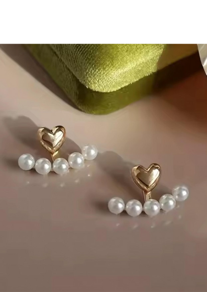 PERLİSS Kararmaz Çelik Kalp Model İncili Gold Küpe, İnci Detaylı Kalp Küpe
