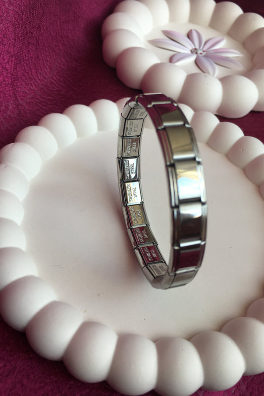 Paslanmaz Çelik İtalyan Charm Bileklik 18 CM Esnek Gümüş Unisex Bileklik