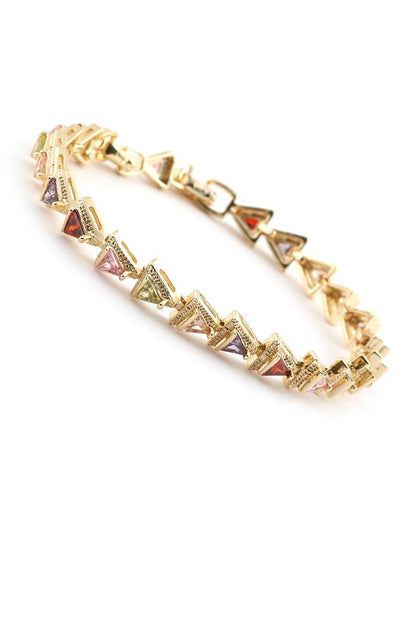 VIP 14K Gold Üçgen Renkli Taşlı Bileklik