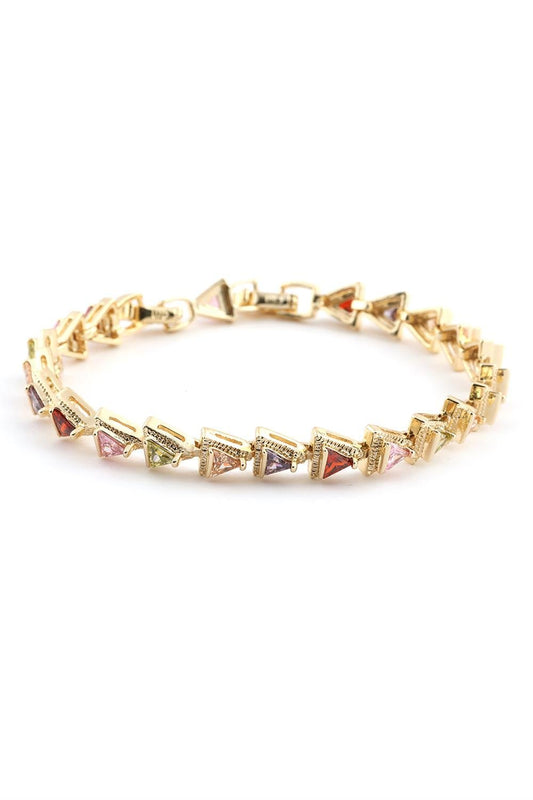 VIP 14K Gold Üçgen Renkli Taşlı Bileklik
