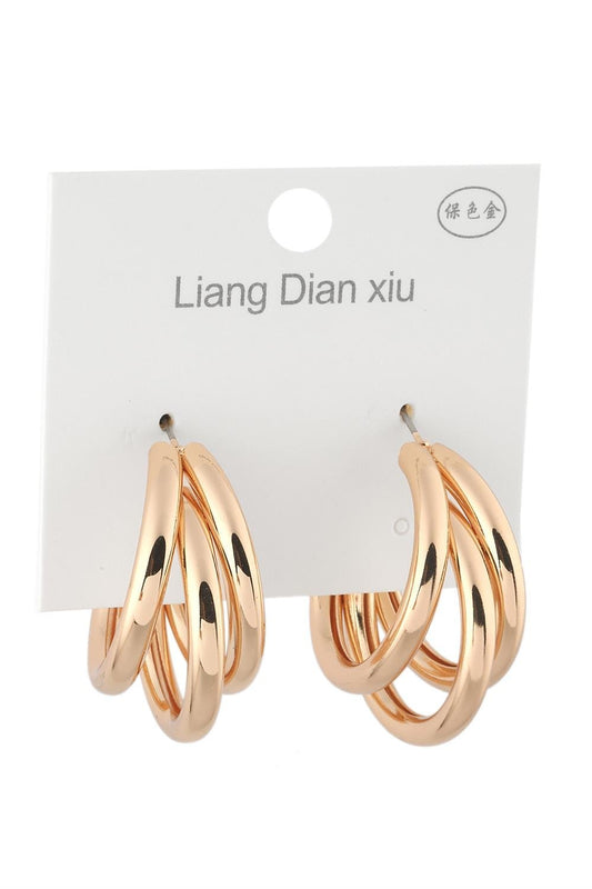 VIP 3 Borulu Halka Küpe Gold